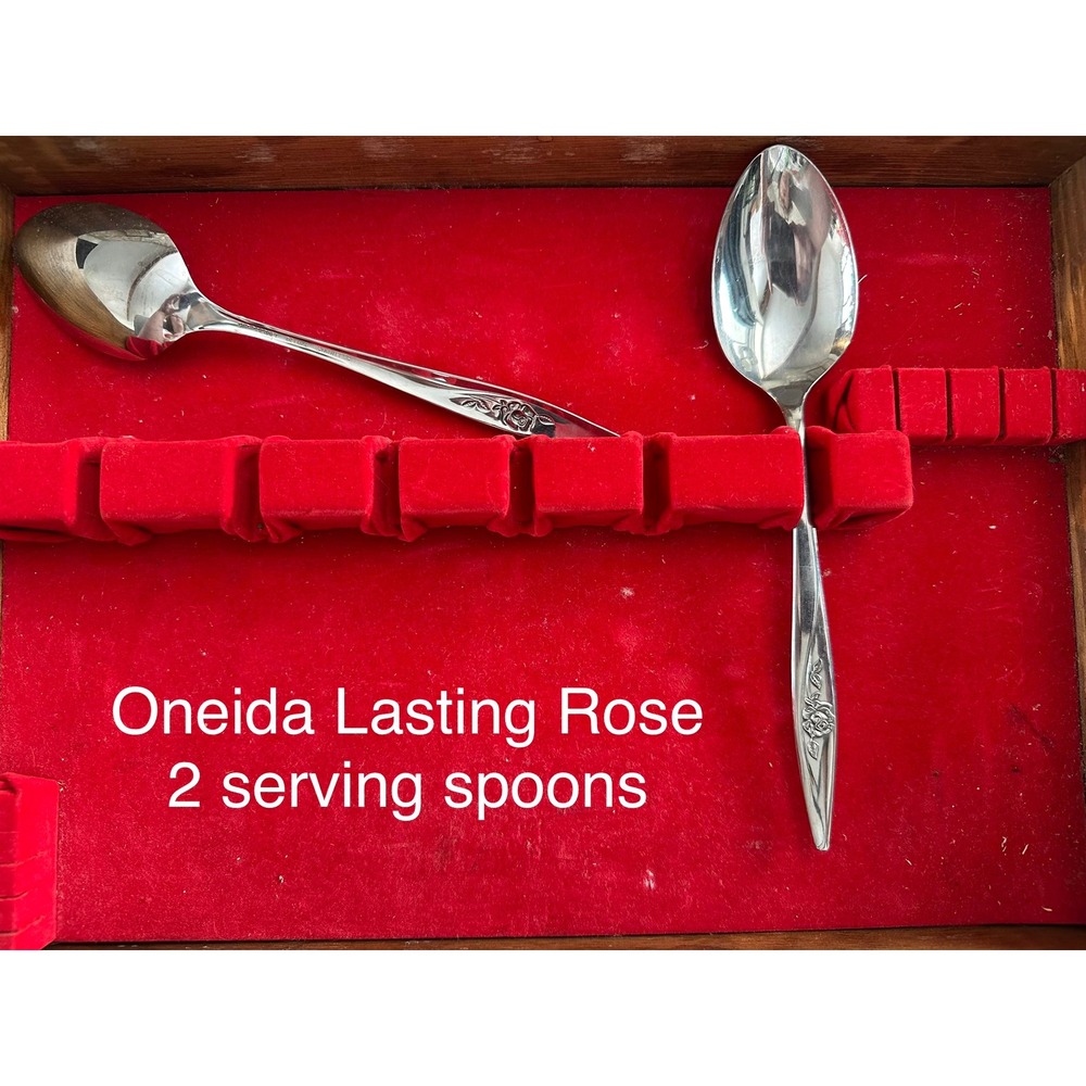 Oneida Lasting Rose Stainless Steel Serving Spoons Set of‎ 2 Floral Flatware